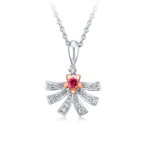 周大福 心花怒放 18k金红宝石钻石吊坠