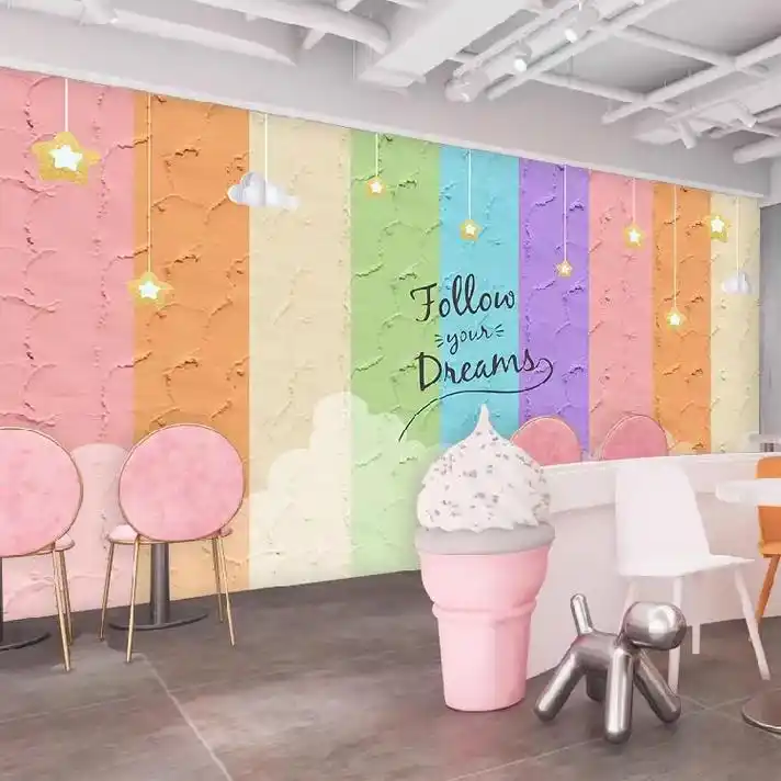 彩虹涂鸦艺术壁纸网红拍照打卡背景墙纸马卡龙渐变色小清新墙布i - 抖