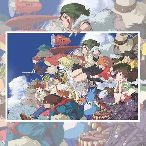 宫崎骏动漫人物全家福diy数字油画卡通动漫填色手绘家居装饰画