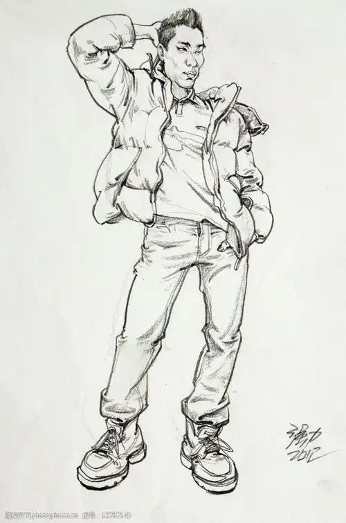 关键词:人物素描 男士 姿势 全身画 素描 人物 速写 人物速写 绘画