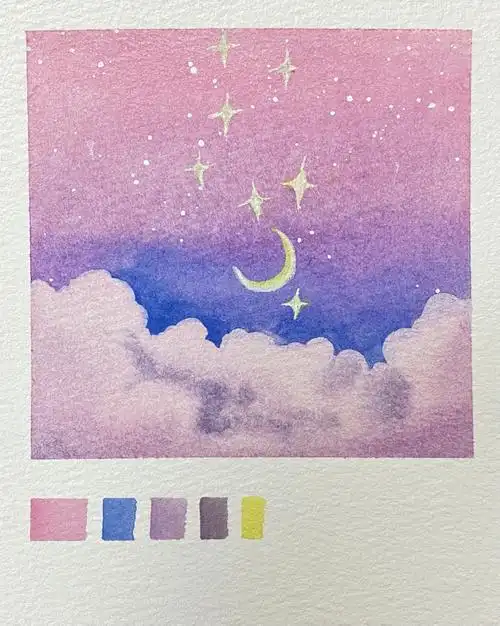 水彩风景清新浪漫的星空插画入门图文教程