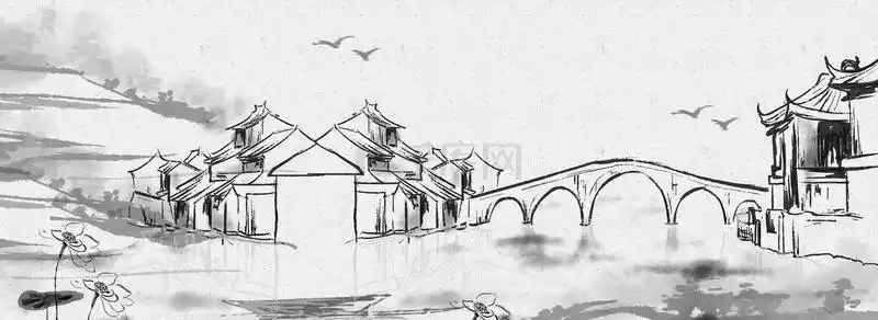 中国风房屋水墨江南水墨插画古风中式建筑水墨画春到江南古镇水墨山水