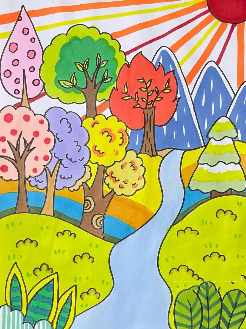 儿童创意画73森林风景9890