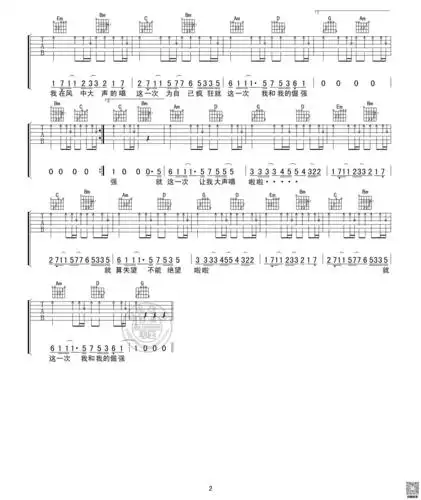 五月天倔强吉他六线谱
