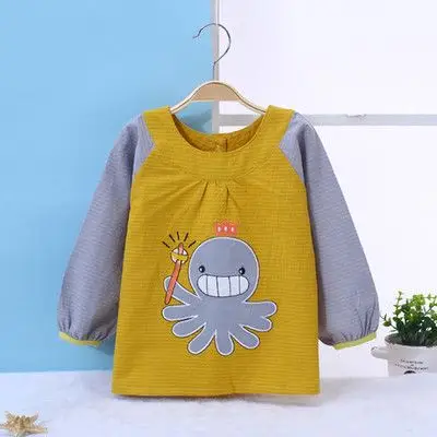 婴儿纯棉罩衣防水2018秋冬季新款可爱卡通章鱼长袖护衣儿童反穿衣