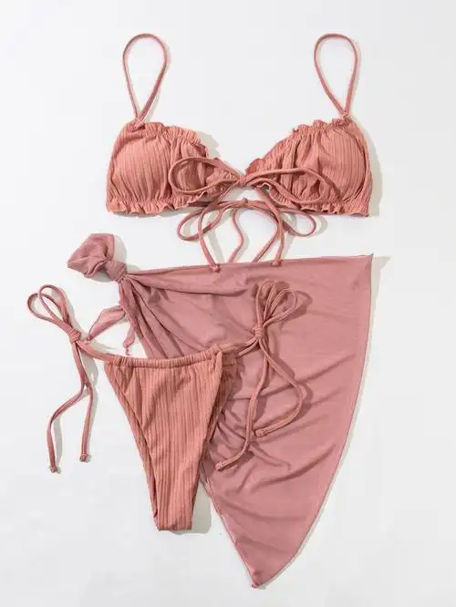 【比基尼】泳衣色分体显瘦性感欧美范ins风温泉泳装比基尼三件套拼购