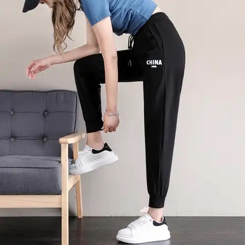 运动裤女ins宽松束脚纯棉显瘦夏季薄款九分休闲裤