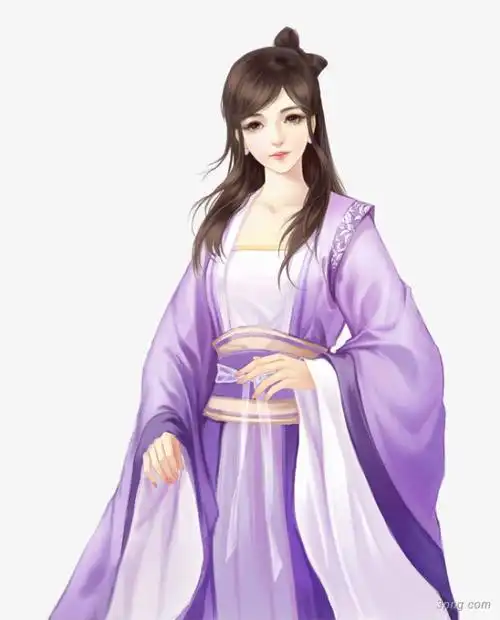 身着浅紫色衣裙的古风美女png素材透明免抠图片-动植人物