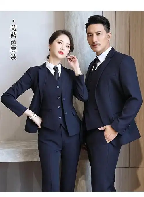 女秋冬藏蓝色面试商务通勤西服正装银行工作服 男黑色西装 衬衫 裤子