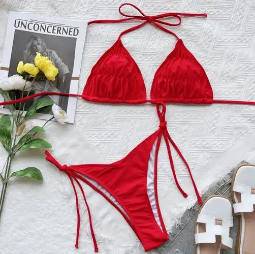 刚刚到达的库存5色三角三角顶级基础比基尼套装领带细节巴西泳装