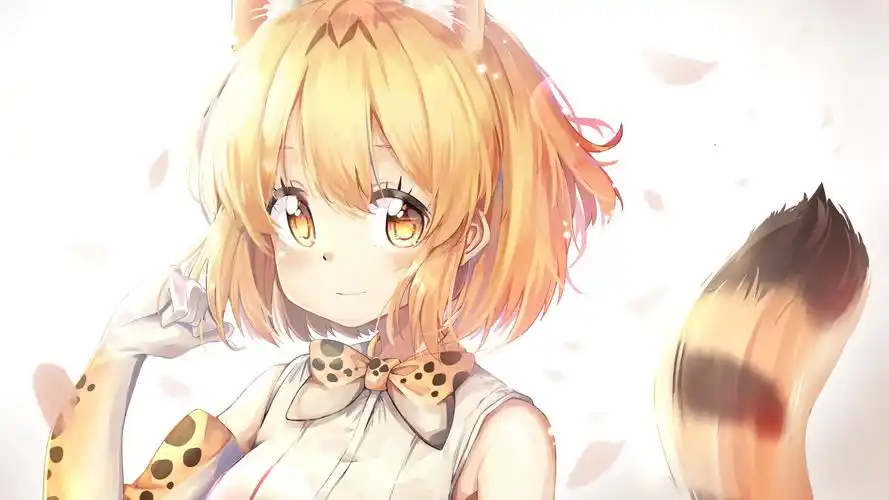 女孩 兽耳 黄色头发 眼睛 尾巴 4k动漫壁纸壁纸