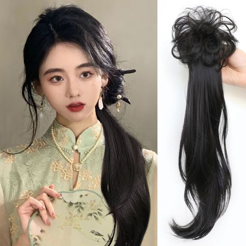 新中式假发马尾女 网红抓夹式假马尾民国长发低马尾仿真发辫发型