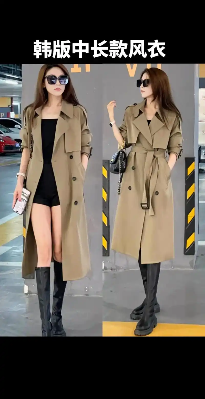 韩版风衣,韩版中长款风衣,韩版双排扣风衣.#风衣 #韩版穿搭 - 抖音