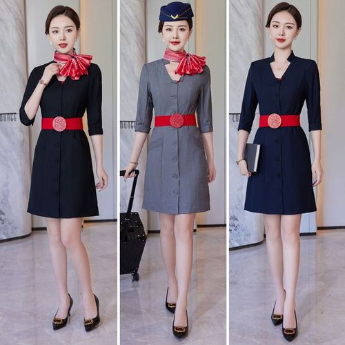 东航空姐制服气质职业装女工连衣裙修身美容院收腰珠宝店高端套装