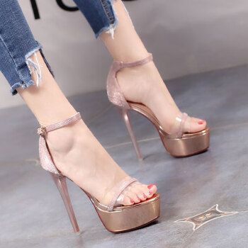 今诩舞台鞋恨天高高跟鞋18厘米16厘米超高跟凉鞋女夏季细跟仙女银色34