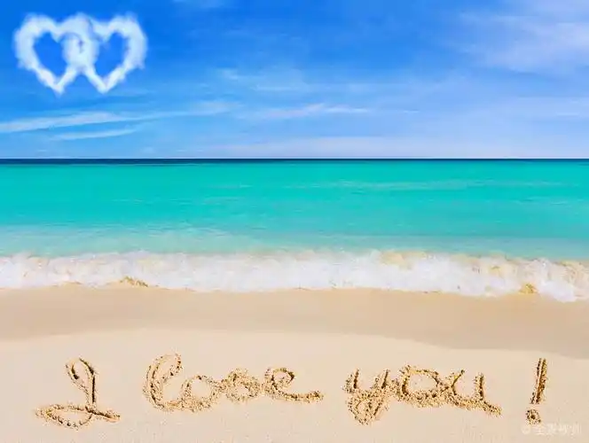 文字_我爱你_海滩_关系_心形_云_高清图片_全景视觉