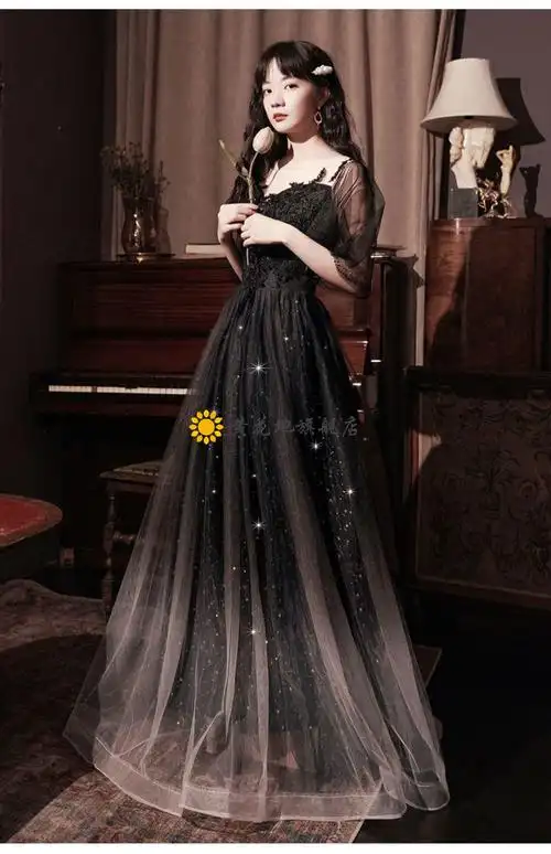 黑色晚礼服长裙女晚礼服裙女2022新款宴会气质高端年会主持学生礼平时