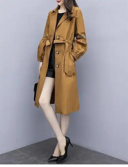 zy010新款大码女装宽松韩版过膝薄款风衣外套