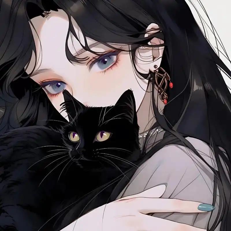 旧漫头像丨黑色系高冷,女孩和他的猫