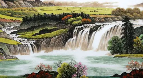 宁良成小八尺聚宝盆风水画《宝潭聚财》 - 聚宝盆山水画 - 99字画网