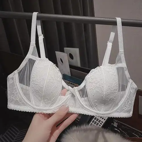 性感法式内衣女夏季超薄款聚拢防下垂性惑套装白色文胸罩大胸显小