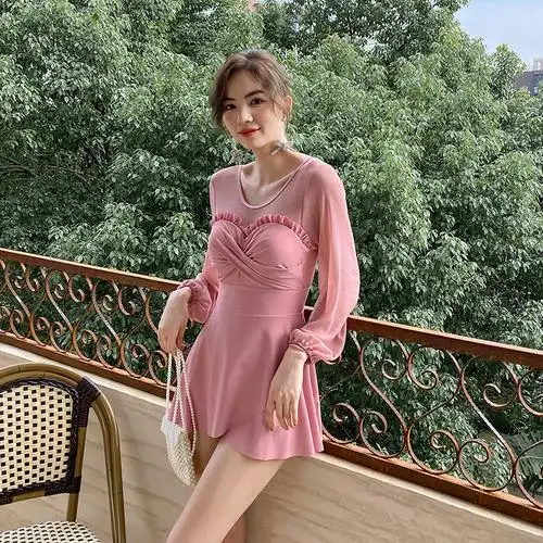 preello泳衣女显瘦遮保守白色游泳游泳衣衣时尚泳装连体泳衣