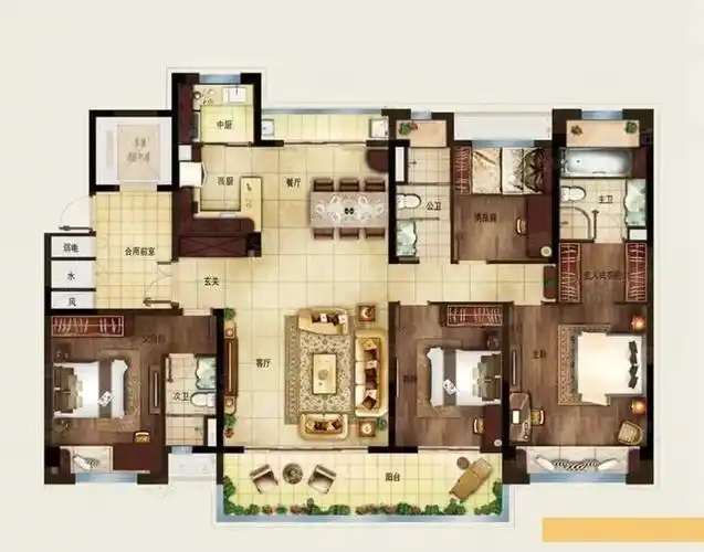 180平米实用大四室户型优雅和实用共存