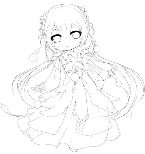 女q版古风简笔画q版古风人物简笔画线稿古风也能萌萌哒by飞乐鸟