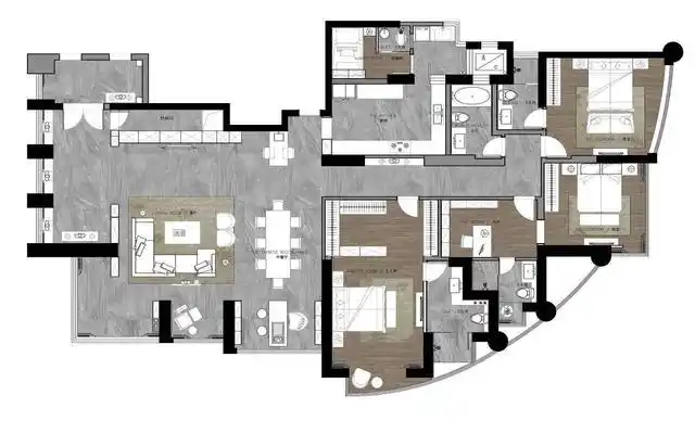 350平米的外置弧形采光面的大平层户型