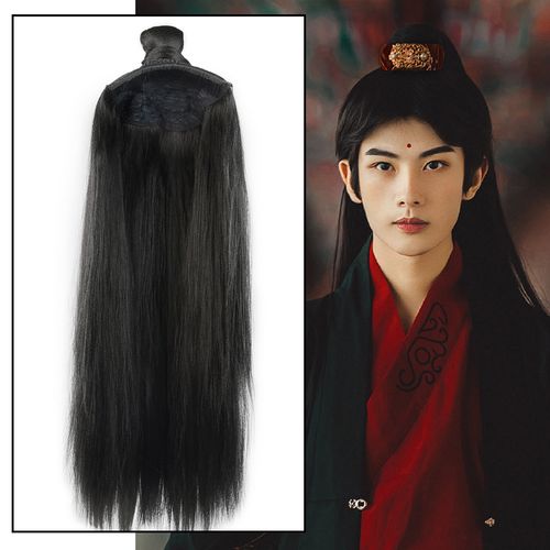古装汉服假发男款半头假发套日常整顶隐形古风头套黑长直马尾发髻