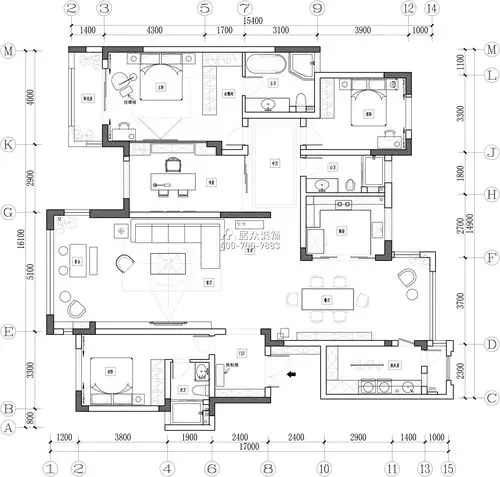 鑫远紫樾香山300平方米现代简约风格平层户型装修效果图