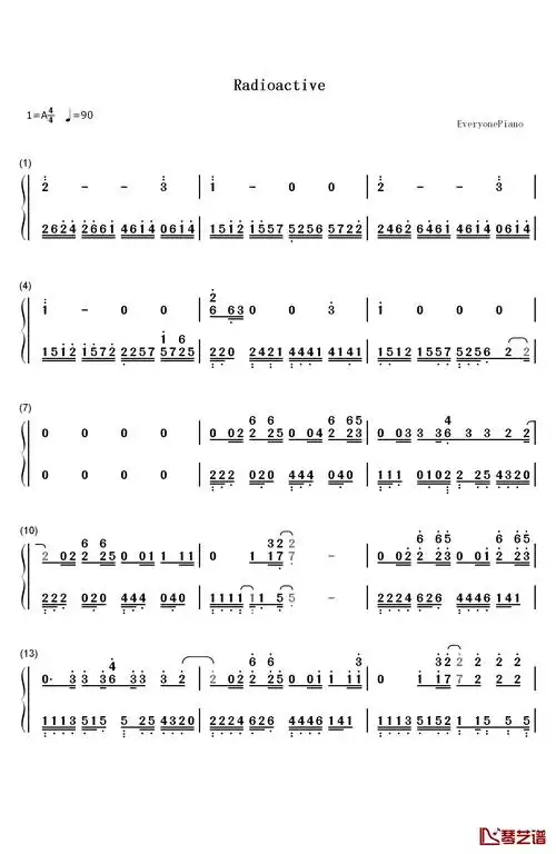 radioactive钢琴简谱-数字双手-william joseph imagine dragons1