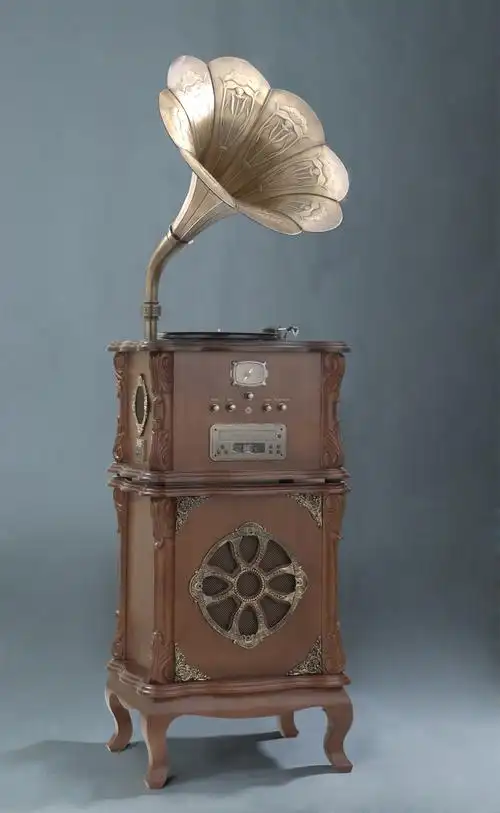欧美仿古多功能留声机古董大喇叭黑胶电唱片机/收音机1877-10