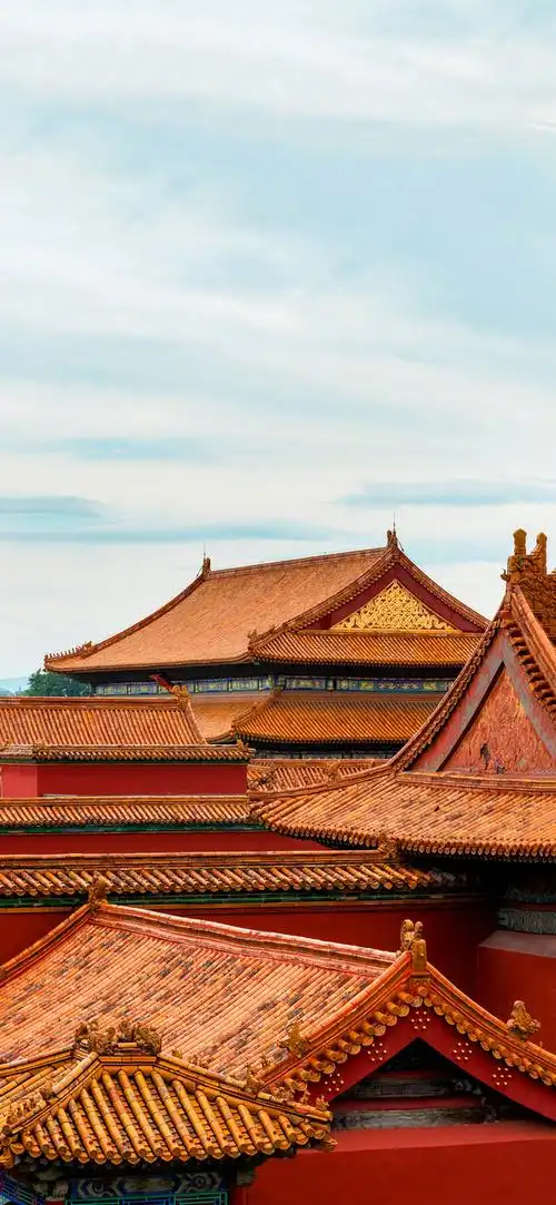 故宫 屋檐 屋顶 瓦片 红墙 天空