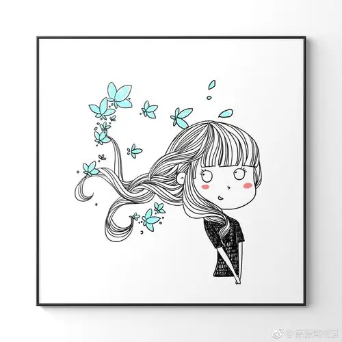 手绘插画森系唯美小清新文艺少女