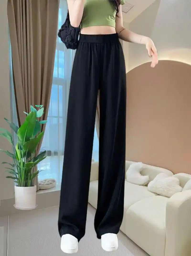 啄木鸟夏季薄款冰丝阔腿女款高腰百搭显瘦裤