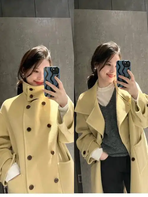 穿点喜欢的秋冬美腻黄色大衣穿搭