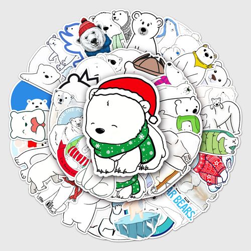 50张北极熊涂鸦贴纸卡通动物diy水壶头盔滑板手机行李箱贴画防水