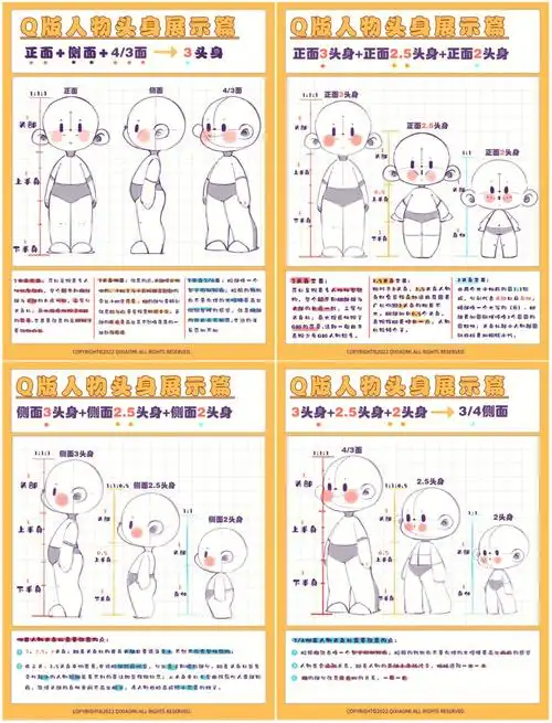 q版结构比例教程正面侧面34综合