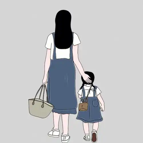 原创手绘亲子头像母女头像