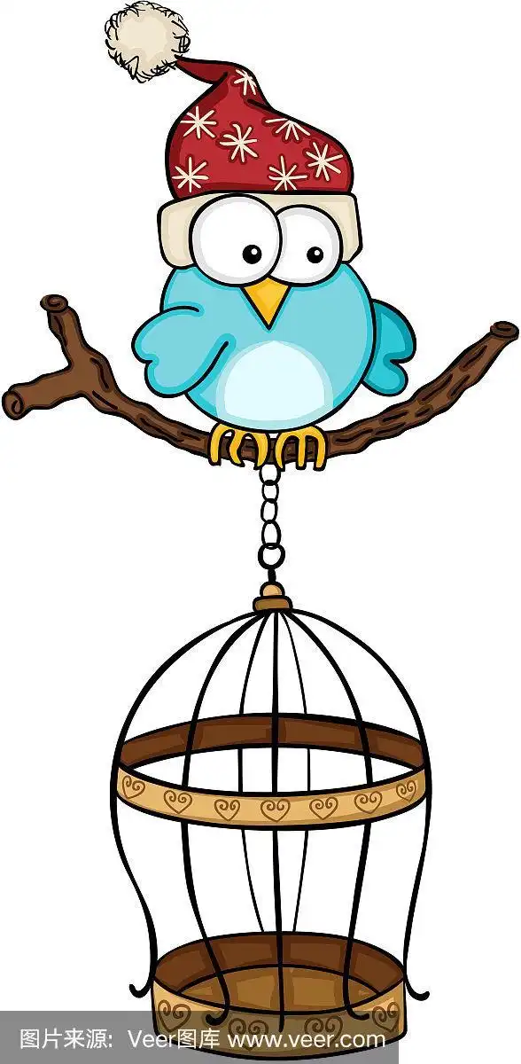 鸟笼,蓝知更鸟,金色,垂直画幅,绘画插图