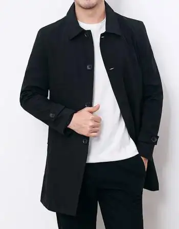 bgxn风衣男外套男秋冬时尚中长款单排扣外套男简约修身翻领欧美大衣男