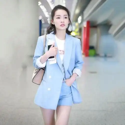 李沁同款西装短裤女明星套装夏季薄时尚两件套外套西服款2021休闲