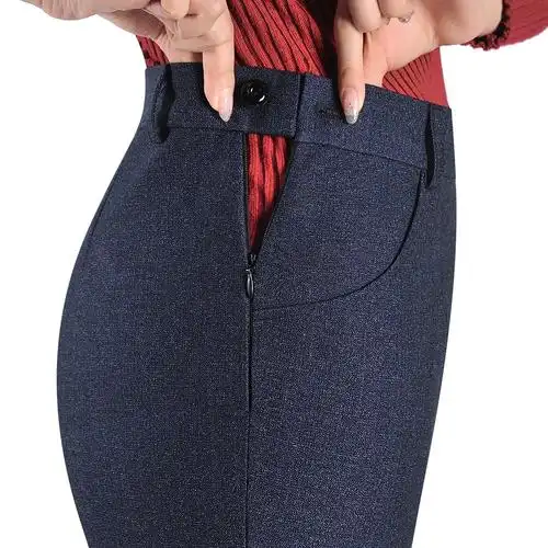 秋冬款侧拉链女裤妈妈直筒裤旁开口高腰中年女式西裤休闲百搭长裤