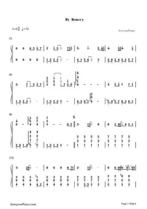 my memory-冬季恋歌音乐原声双手简谱预览1