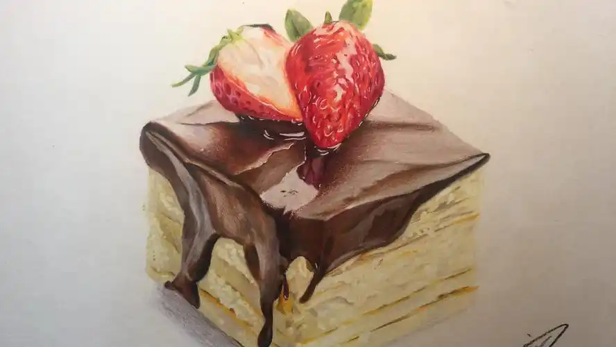 彩铅手绘—草莓巧克力甜点