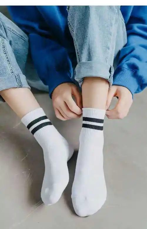 袜子女学院风日系百搭韩版潮流中筒双杠两道杠条纹时尚ins运动4双黑袜