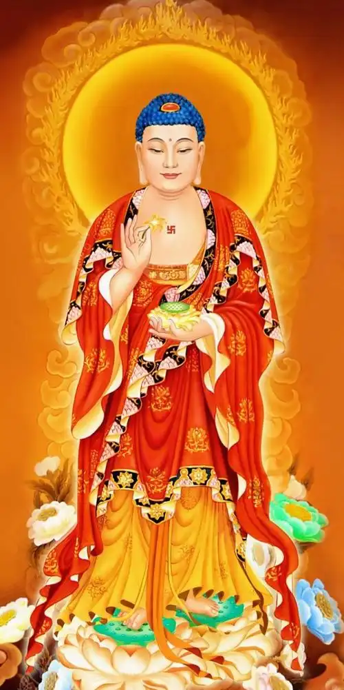 阿弥陀佛红色衣服手持莲花宗教人物印花十字绣