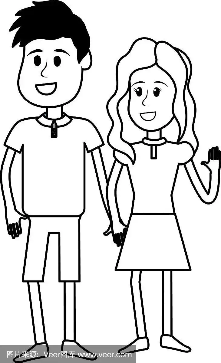 线可爱的男孩和女孩与休闲装