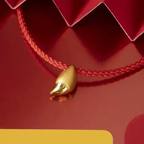 999足金小虎牙手链生肖虎黄金虎牙转运珠硬金虎年本命年挂饰红绳